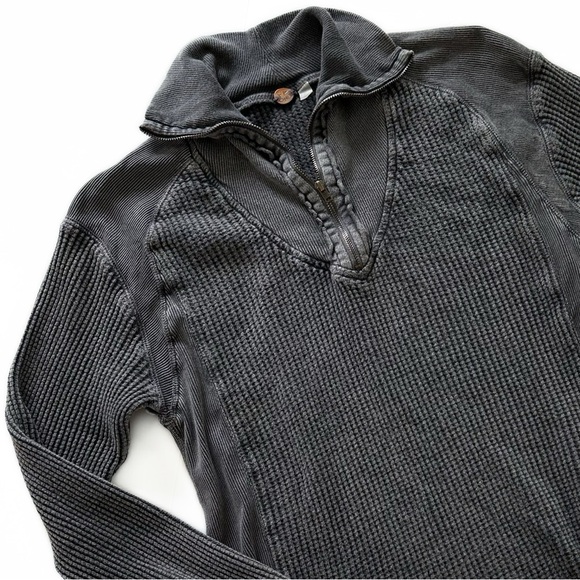 Free People FP One Ashton Washed Black Zip Thermal Pullover Shirt Womens Small - Picture 2 of 8